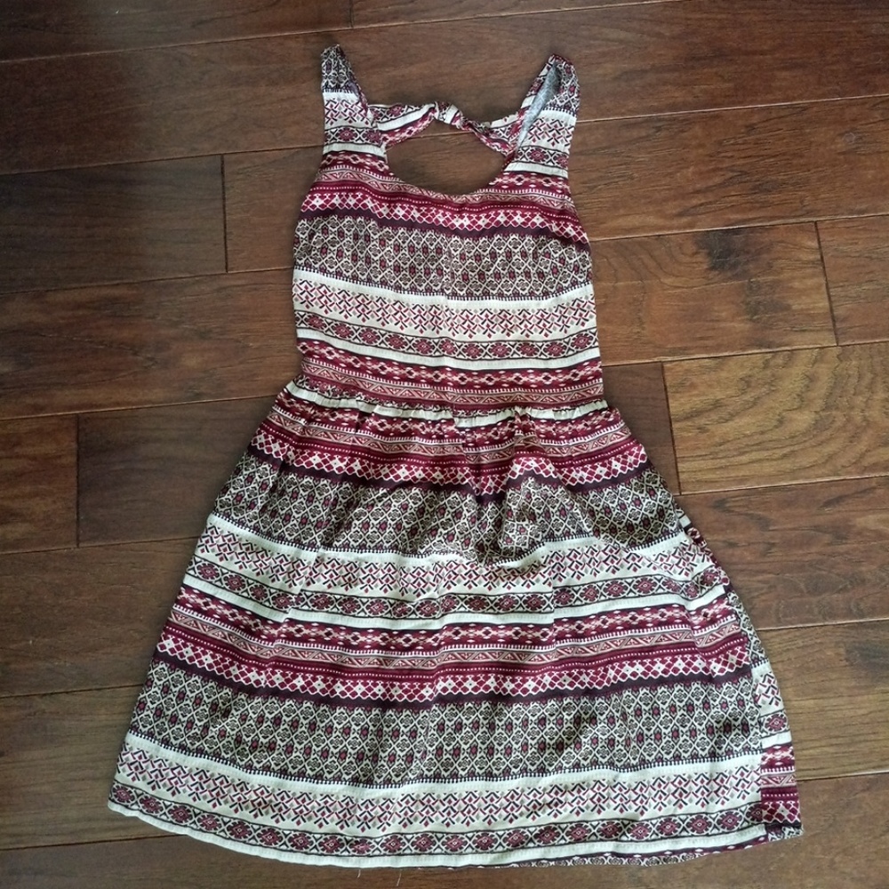 Red and tan multi stripe mini dress.